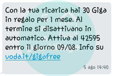 sms 30gb in regalo